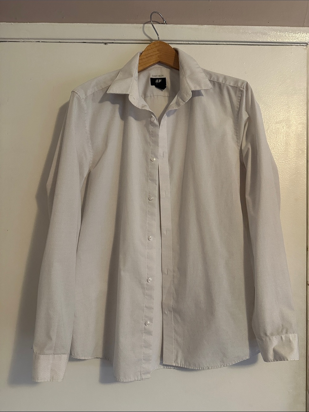 H&M White with Black Dots Men's Dress Shirt - Long Sleeve